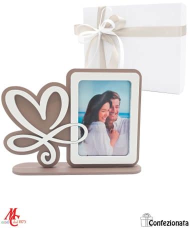 Portafoto in legno color fango-bianco - Bomboniera elegante per matrimonio e eventi speciali