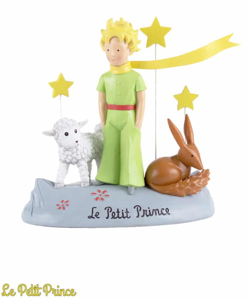 Statuetta - il Piccolo Principe su Pianeta con pecora e Volpe