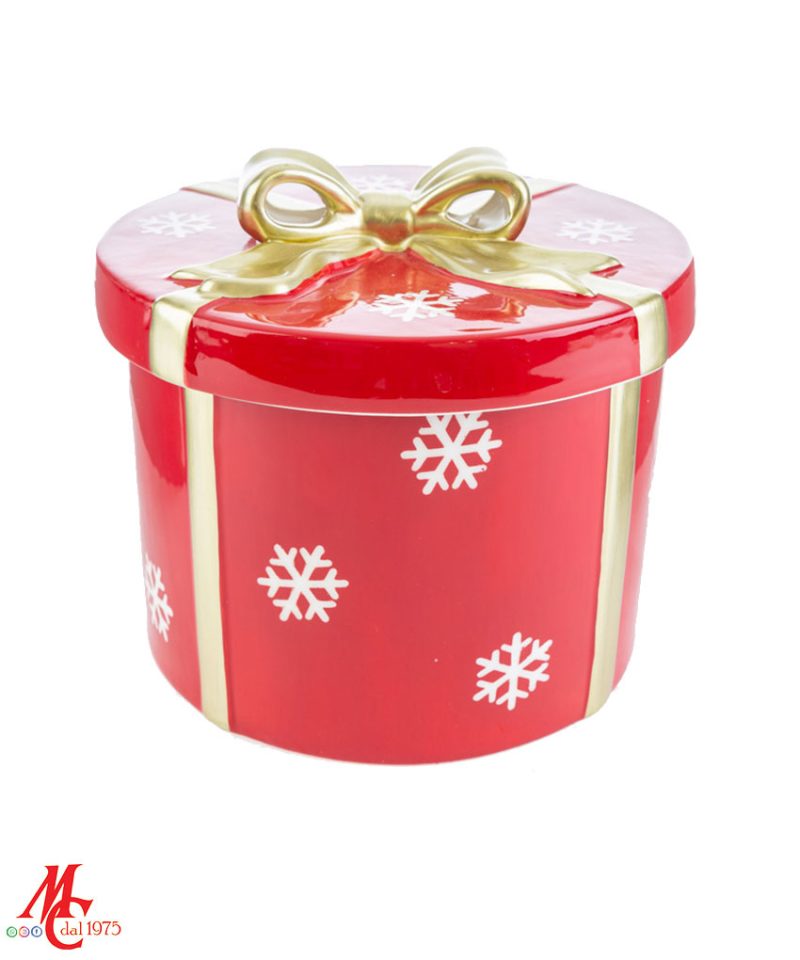 Scatola Natalizia Ceramica rossa Tonda Brand: Christmas Collection Materiale: Ceramica Misure: 17cm x 17cm x h.15cm Colore: Rosso - Bianco - Oro