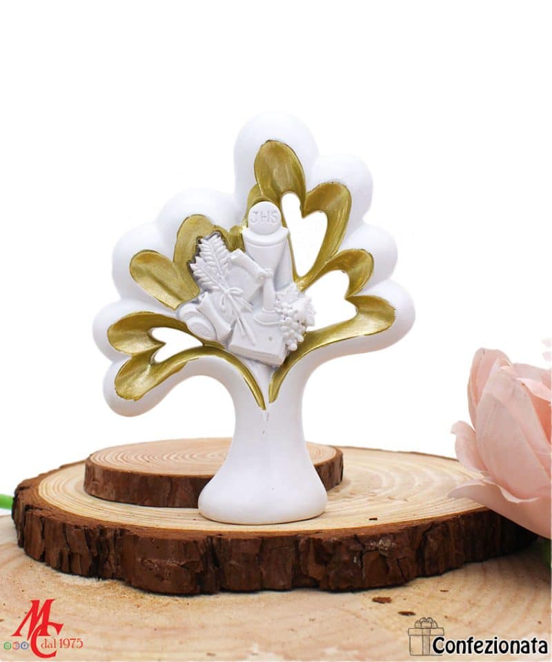 Bomboniera Comunione Albero Bianco/Oro con Calice H.12 cm - Eleganza e Dolcezza