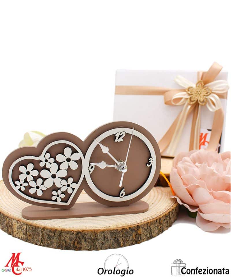 Bomboniera Orologio Cuore con Fiori - Completa di Confezione