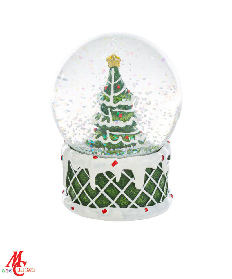 Ampolla Albero di Natale - Resina Brand: Christmas Collection Materiale: Resina | Vetro Misure:  Ø 6cm x h. 9cm Colore: Bianco - Oro - Verde