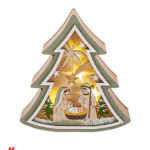 Albero Natività in Legno con luce Led Brand: Christmas Collection Materiale: Legno - Misure: 12,5cm x 3,5cm x h.13,5cm