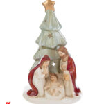 Porta-candela Natalizio con Sacra Famiglia Materiale: Porcellana Misure: 12cm × 11,5cm x h.17,5cm