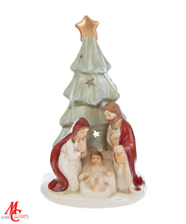 Porta-candela Natalizio con Sacra Famiglia Materiale: Porcellana Misure: 12cm × 11,5cm x h.17,5cm