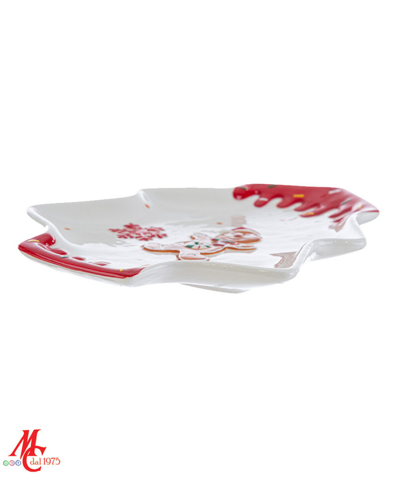 Vassoio Ceramica - decoro Biscotto Zenzero Materiale: Ceramica Misure: 24cm × 20cm x h.2cm Colore: Bianco - Rosso - Marrone