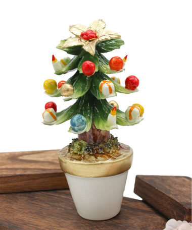 Albero di Natale Ceramica dipinta a Mano (Made in Italy) Misure: 9,5cm x h 19cm Colore: Bianco - Rosso - Oro - Verde