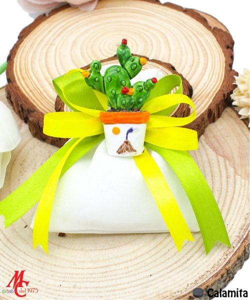 Sacchettino con Applicazione Magnete Piantina Fichi d'India con Decoro Paesaggio