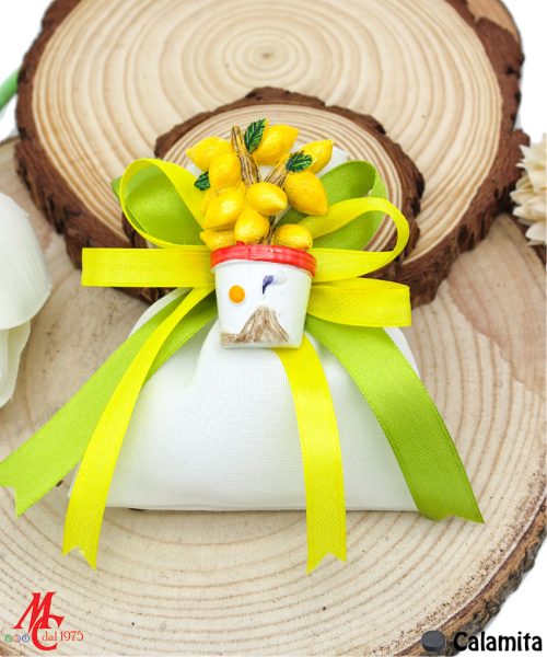 Sacchettino con Applicazione Magnete Piantina Limoni con Decoro Paesaggio