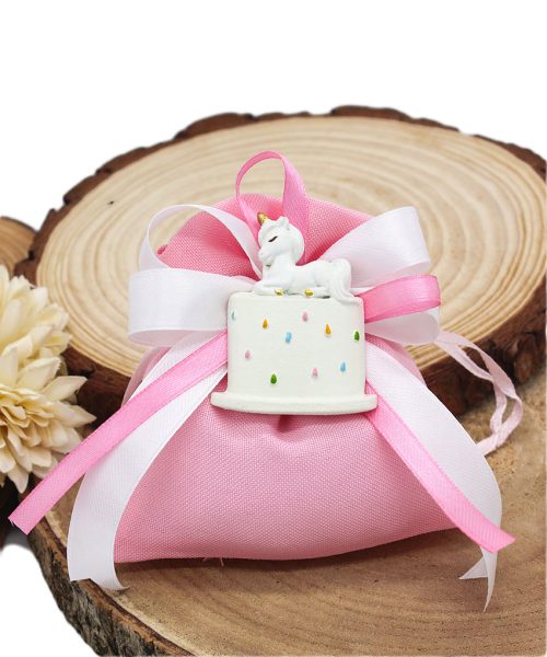 Bomboniera Sacchettino Rosa con Magnete Unicorno