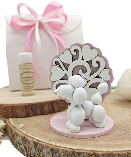 Bomboniera Battesimo Profumatore Balloon Dog con Base Albero della Vita - Completo di Confezione