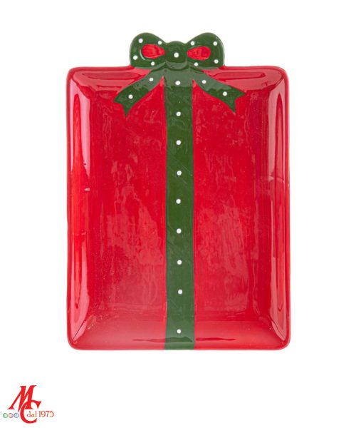 Vassoio Ceramica Natalizio - decoro Fiocco