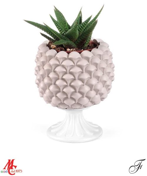 Bomboniera - Vasetto tortora con piantina - base bianca