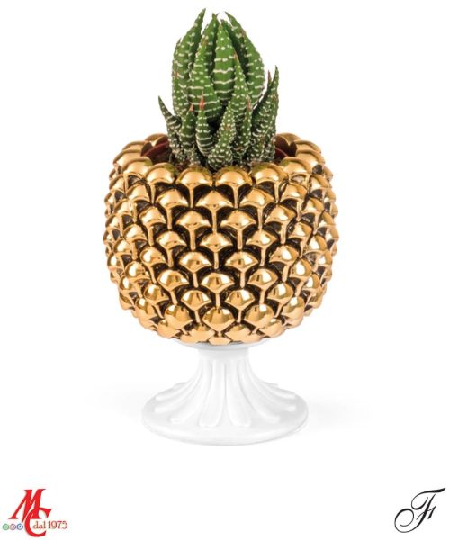 Bomboniera - Vasetto Oro con piantina Base Bianca