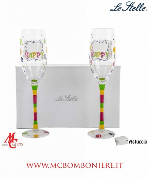 Set 2 Flute - Vetro Decorato Multi-color - HAPPY