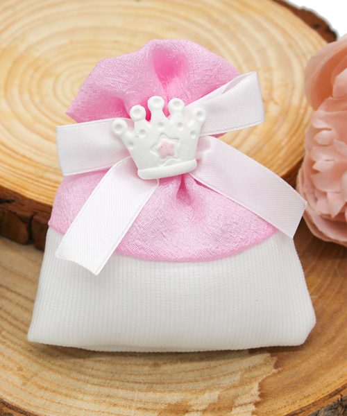 Sacchettino Nascita Rosa con Gessetto Corona