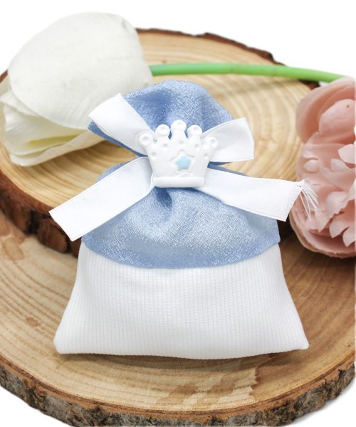 Sacchettino Nascita Celeste con Gessetto Corona