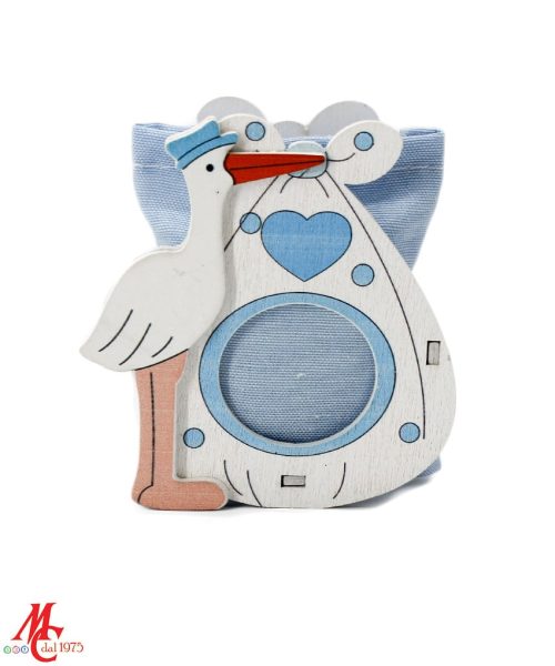 Sacchettino - Cicogna legno intagliato - Celeste