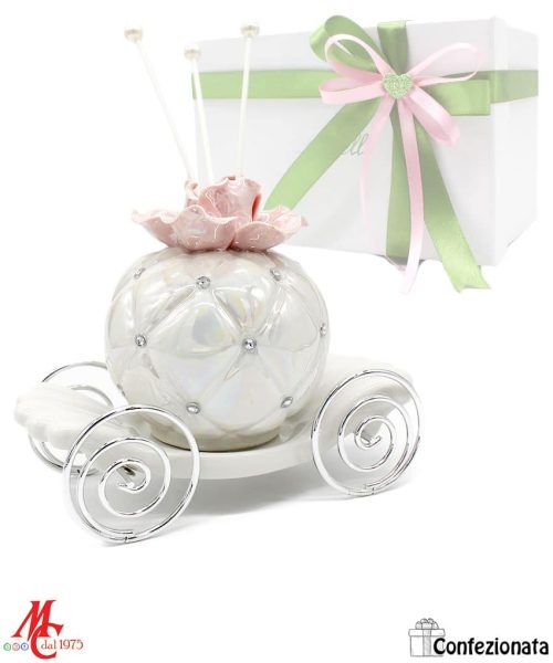 Carrozza Profumatore Fiore Porcellana Rosa