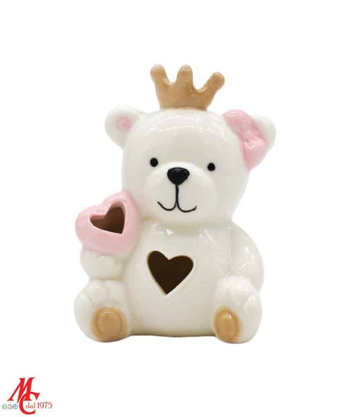 Bomboniera Orsetto con Corona Porcellana Rosa