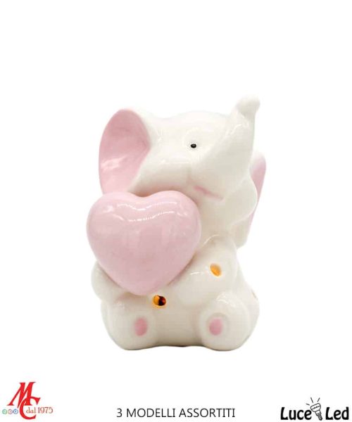 Bomboniera Elefantino Porcellana Rosa - Luce Led
