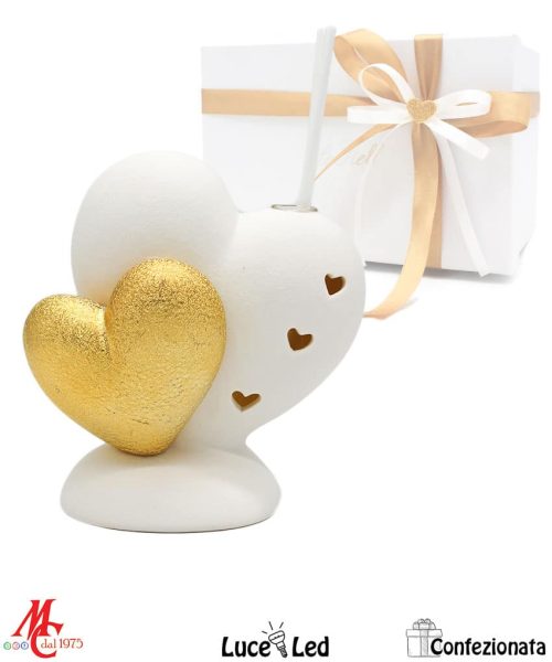 Bomboniera Profumatore Cuore Bianco e Oro - Luce Led