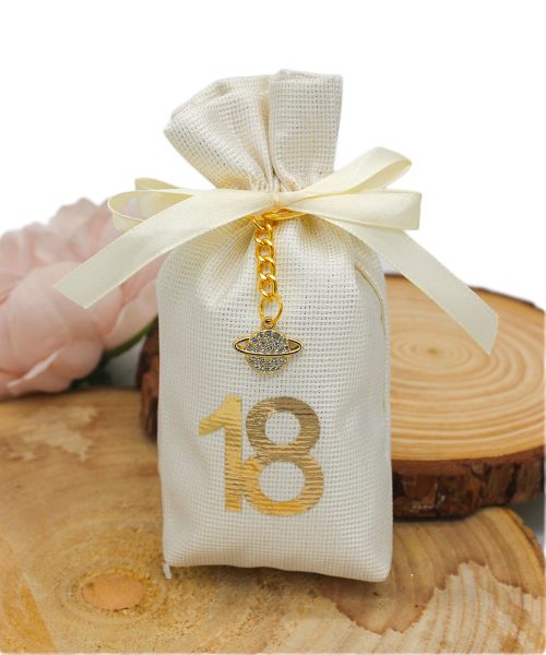 Sacchetto 18 Anni in Cotone con Portachiavi Globo
