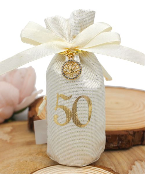 Sacchetto Bomboniera "50" con Portachiavi Albero della Vita