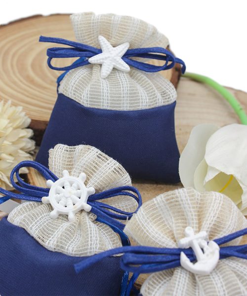 Sacchettino Bomboniera Tema Mare con Applicazioni in Stile Marinaro