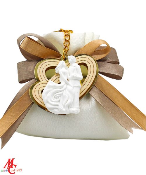 Sacchettino con Portachiavi Cuori Intrecciati in Legno e Plex