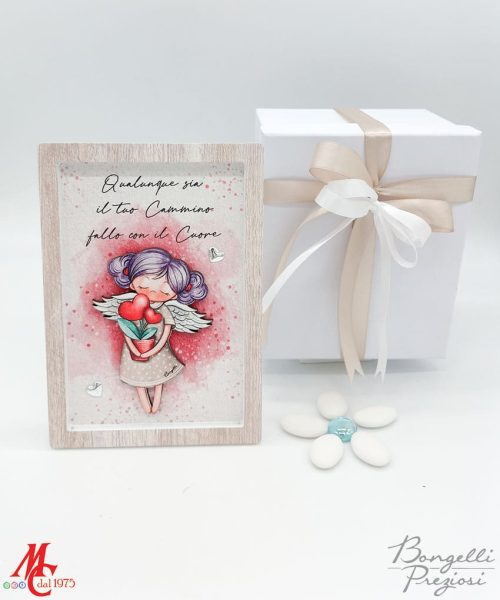 Bomboniere Comunione - Quadretto Angioletto con Piantina Cuori