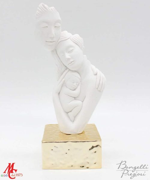 Scultura - Famiglia Facce Stilizzate con Bambino - Base Oro