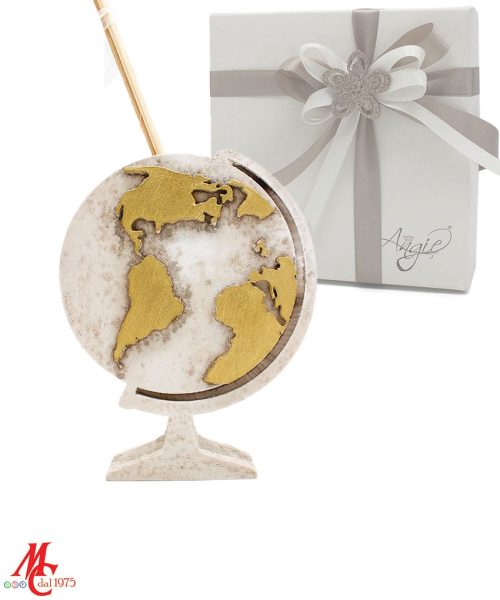 Bomboniera Profumatore Mappamondo - Oro su Base in Polvere di Marmo Invecchiata