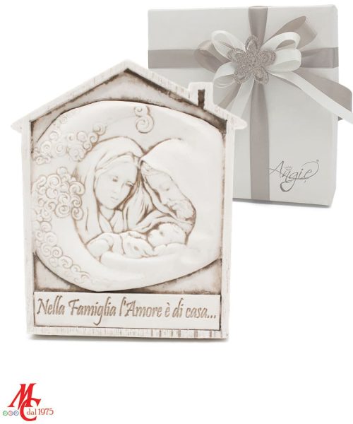 Bomboniera Casetta con Sacra Famiglia - Incisione "Nella Famiglia l'Amore è di Casa"