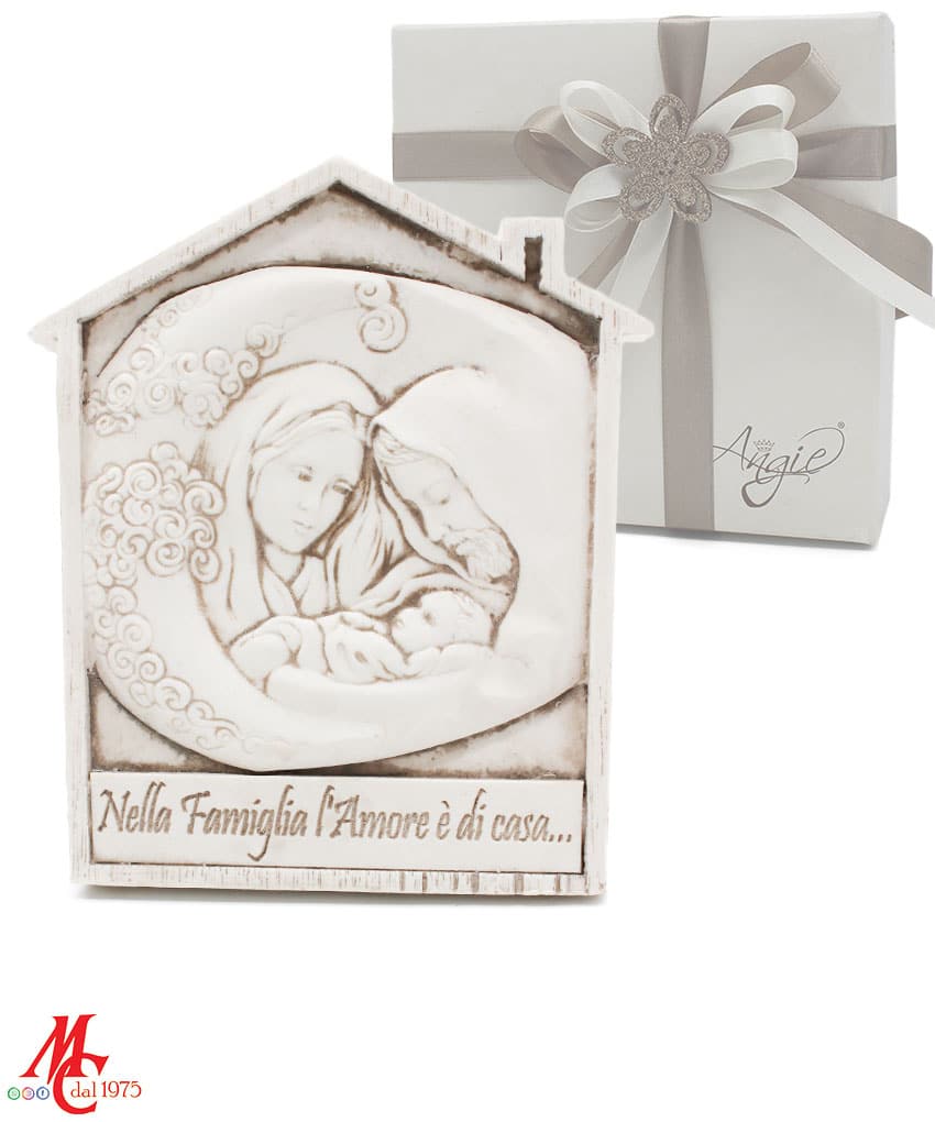 Bomboniera Casetta con Sacra Famiglia - Incisione "Nella Famiglia l'Amore è di Casa"