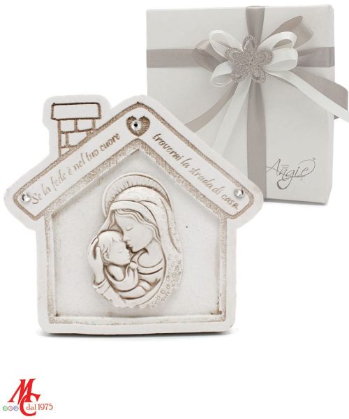 Bomboniera Casetta con Madonna e Bambino - Incisione "Se la fede è nel tuo cuore - Troverai la strada di casa"