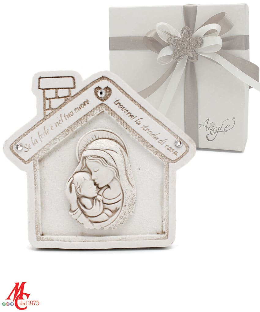 Bomboniera Casetta con Madonna e Bambino - Incisione "Se la fede è nel tuo cuore - Troverai la strada di casa"