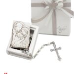 BOMBONIERA VANGELO - Bassorilievo Sacra Famiglia con Rosario Bianco Perlato