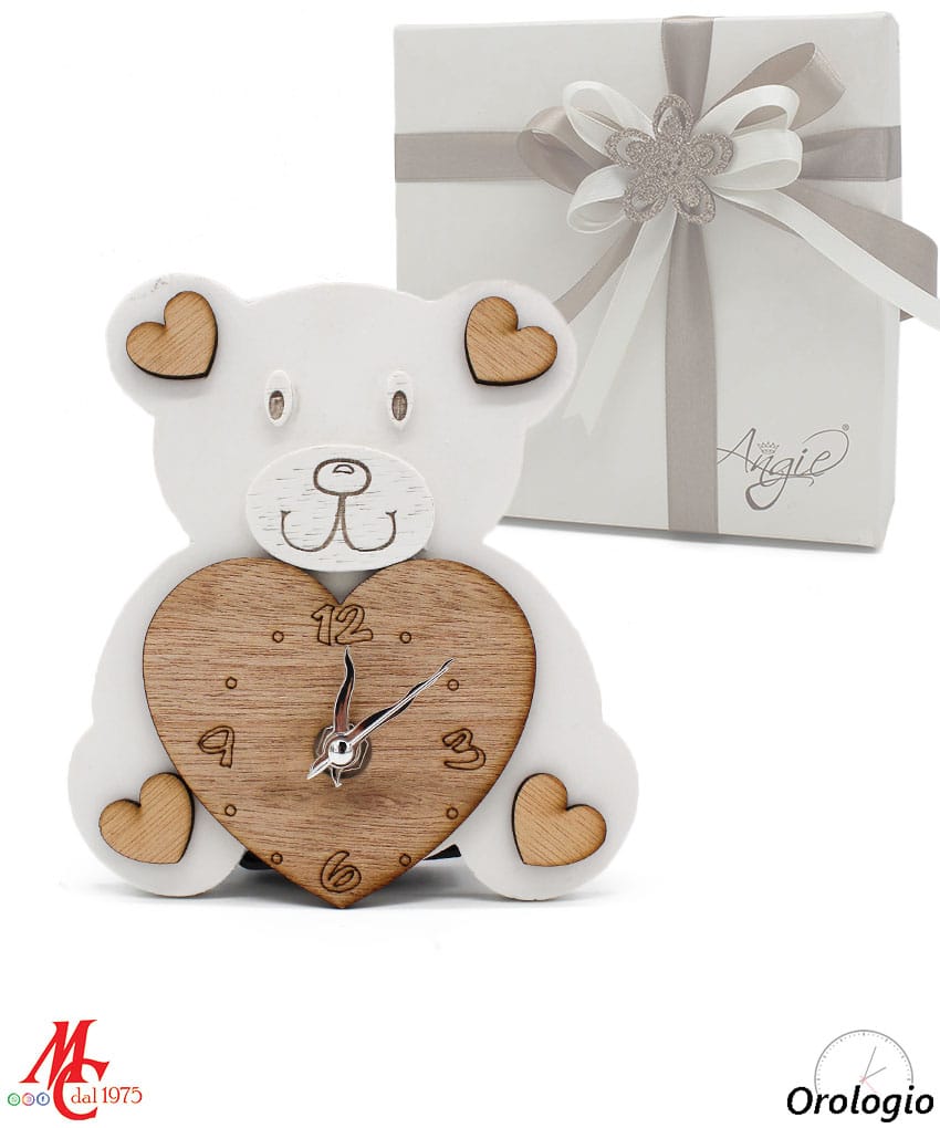 Bomboniera Orologio Orsetto - Polvere di Marmo e Legno