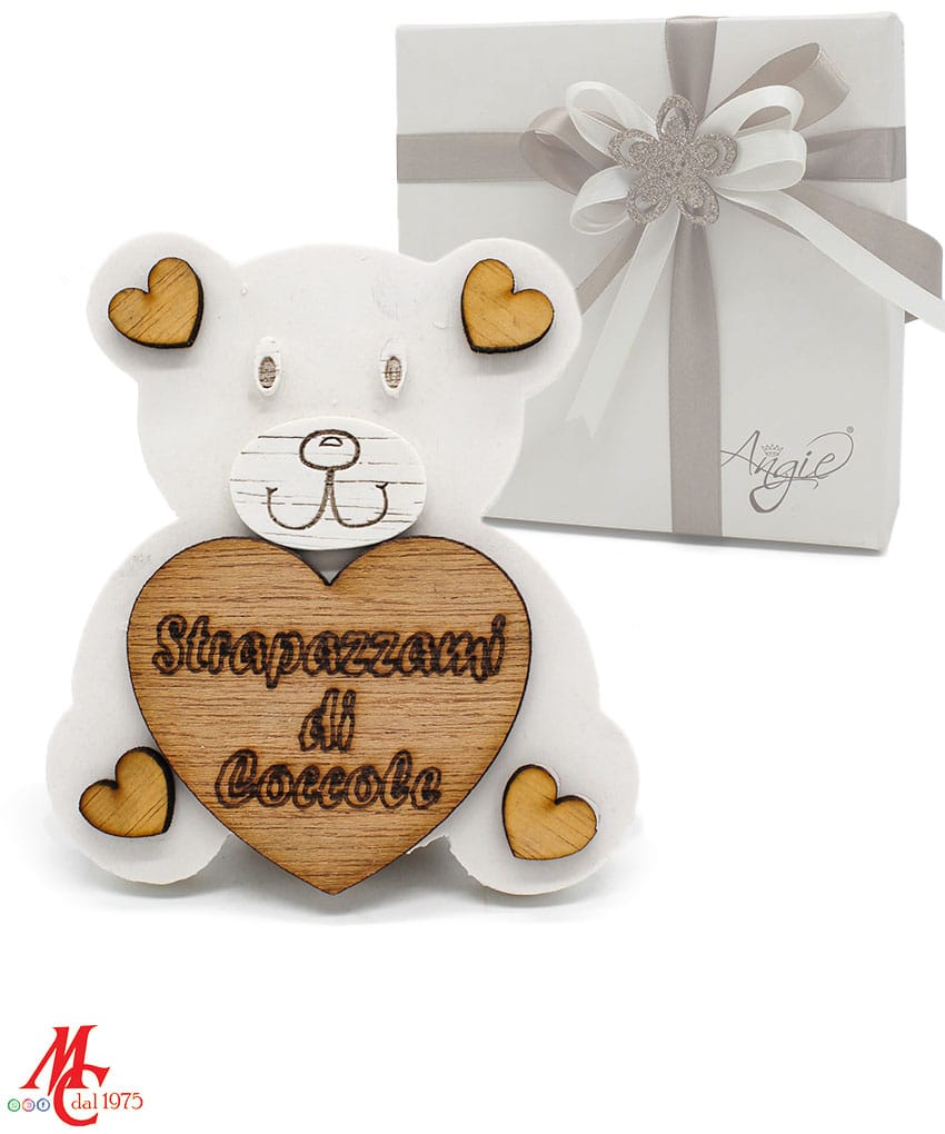 Bomboniera Orsetto con Frase "Strapazzami di Coccole"