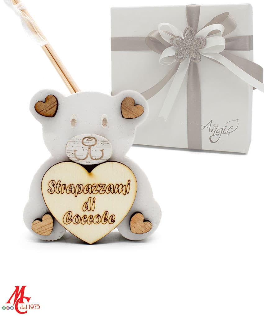 Bomboniera Profumatore Orsetto con Frase "Strapazzami di Coccole"