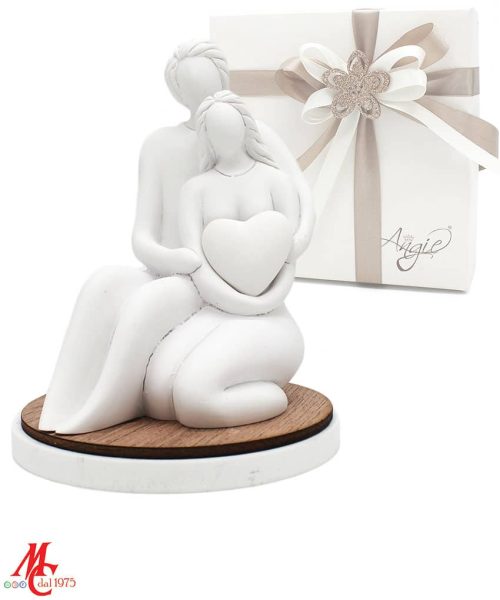LINEA ISTANTI STATUA COPPIA SEDUTA Con CUORE BIANCO