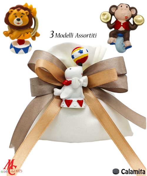 Bomboniera / Bustina: Sacchettino con Applicazione Magnete Animali Circo