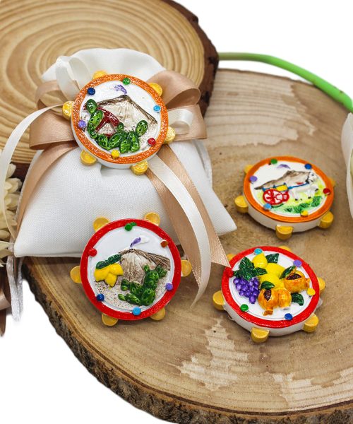 Sacchettino con Applicazione Magnete Tamburelli decoro Sicilia