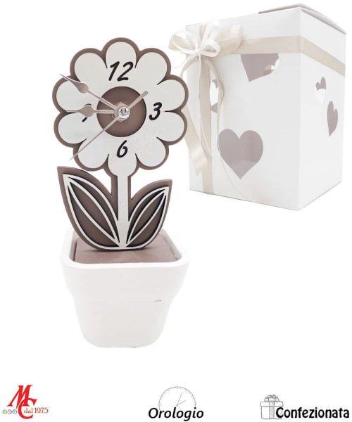 Bomboniera – Orologio Fiore Bianco e Tortora