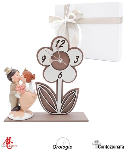 Bomboniera Matrimonio - Orologio da Tavolo Coppia Sposi Tortora - Regalo Elegante per Matrimonio