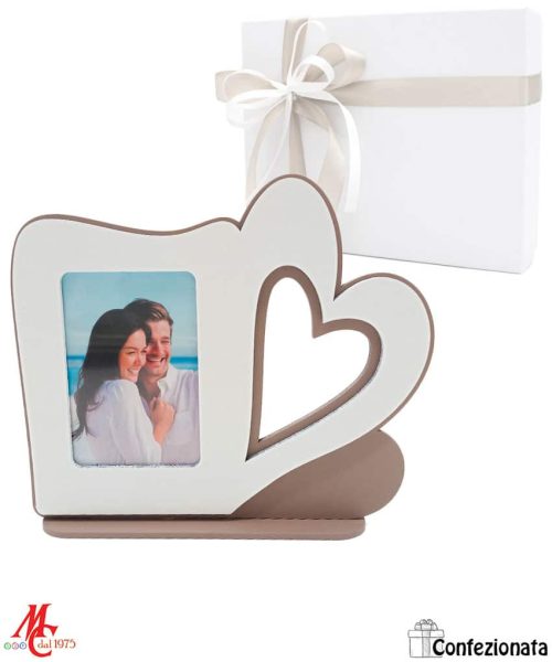 Bomboniera Confezionata – Portafoto Cuore Tortora