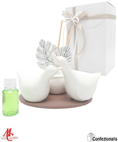 Bomboniera – Profumatore Foglie con coppie Oche