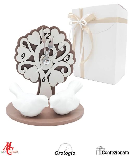 Bomboniera – Orologio Albero della vita con Coppia Uccellini