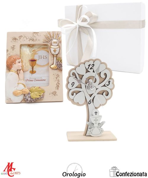 Bomboniera set 2 pezzi portafoto più orologio prima comunione